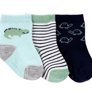 Newborn 0-3 Carter's 3 Pack Stripes, Crocodiles & Turtle Crew Socks